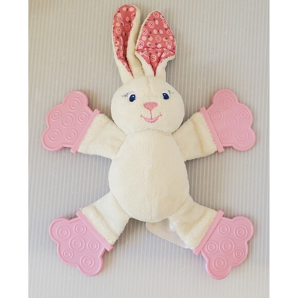 Bright Start Kids II Cream Bunny Rabbit Baby Teether Plush Toy White Pink Lovey - Picture 3 of 9